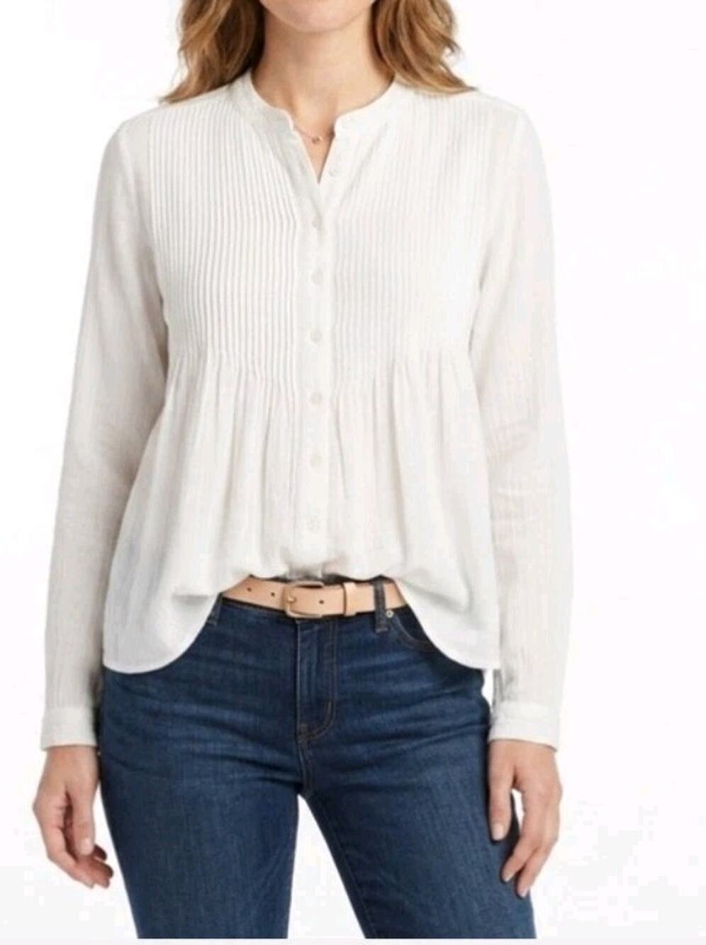 Sundance Mystic Falls White Pintuck Henley Peasant Blouse Boho Tunic M